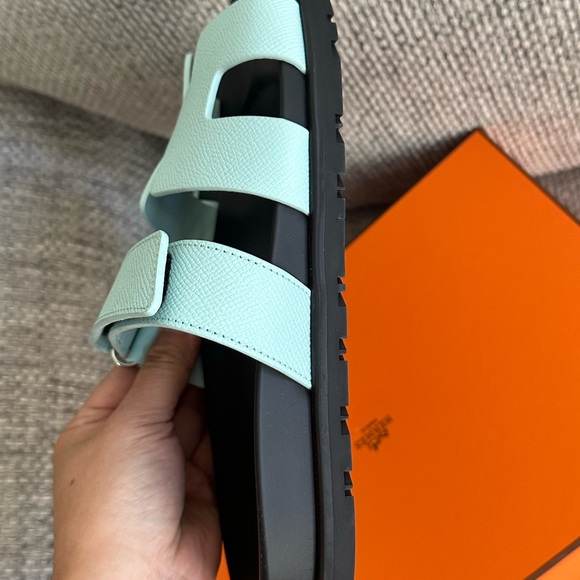 SNIB HERMÈS Bleu Cristaux Epsom Women’s Chypre Sandals - Picture 9 of 16